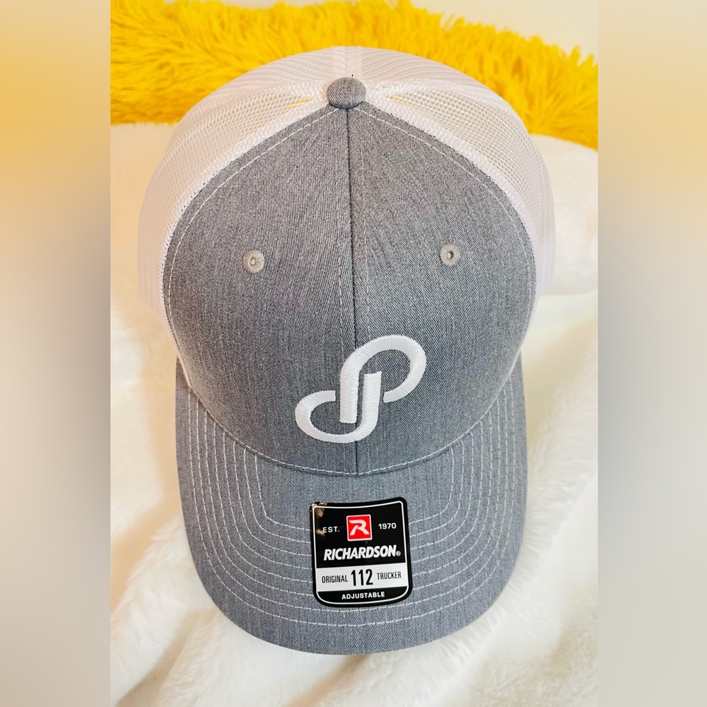 Posh Gray & White Richardson Trucker Hat with Logo